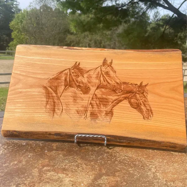 Krafty Equestrian Horse Chracuterie Board with Live Edge